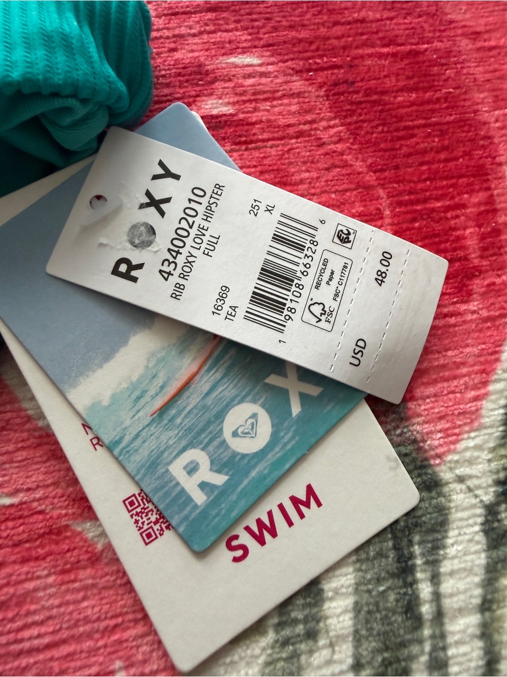 Roxy Turquoise Rib Roxy Love Hipster Full bikini bottom - Picture 2 of 6